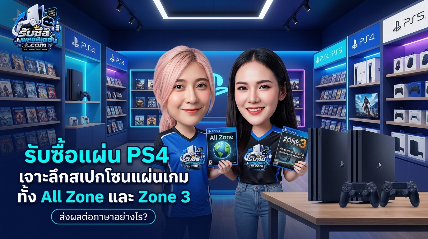 รับซื้อแผ่น PS4 เปรียบเทียบแผ่นเกม All Zone และ Zone 3 แสดงสัญลักษณ์โซนบนกล่องเกม