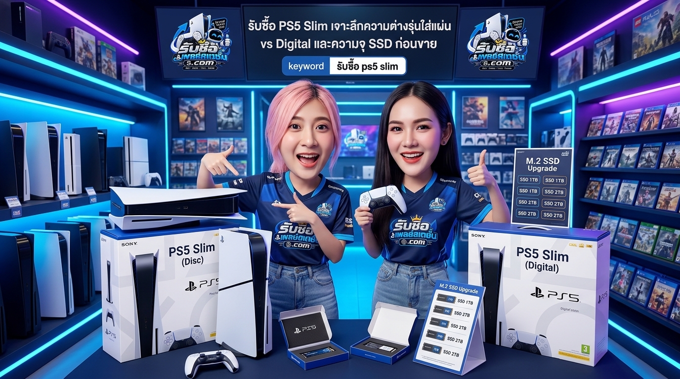 เปรียบเทียบเครื่องเกม PS5 Slim รุ่นใส่แผ่นและ Digital Edition พร้อมความจุ SSD 1TB สำหรับการรับซื้อ